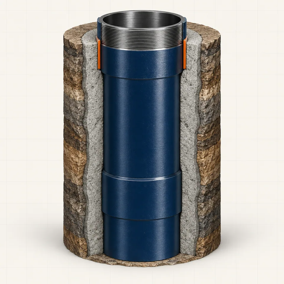 Technical cutaway illustration of surface casing and cement